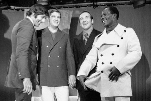 In this Dec. 8, 1969, photo, former Longhorn Pete Lammons, second from left, cuts up with New York Jets quarterback Joe Namath, left, and others. Lammons, 77, died Thursday.