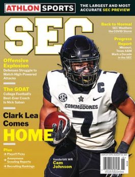 Former Brentwood Academy star receiver Cam Johnson, now a senior at Vanderbilt, is on the cover of the 2021 Athlon Sports SEC magazine.