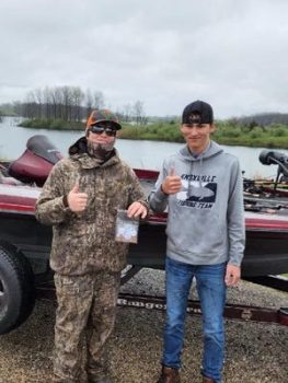 Knoxville's Gage Fox, left, and Titus Cramer qualified for the state bass fishing tourney after placing third in sectional action on Thursday, May 5 at Lake McMaster in rural Victoria.