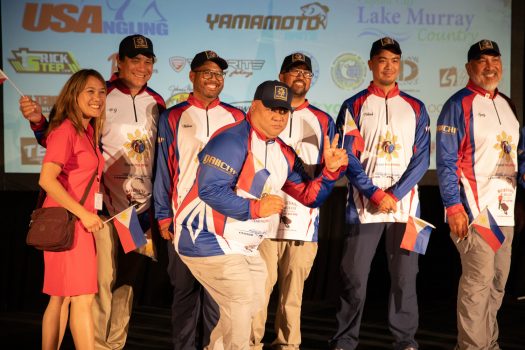 Bass fishing team representing the Philippines is introduced at the opening gala for the  Black Bass World Championship.