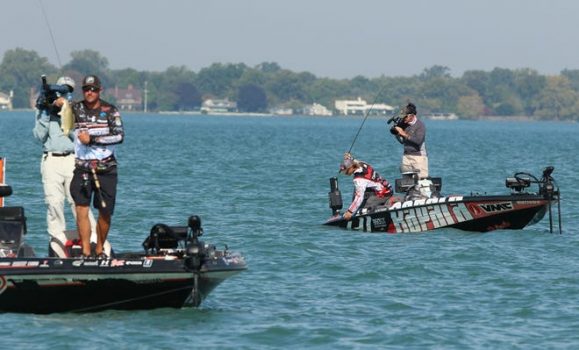 Anglers compete in a bass tournament on Lake St. Clair in 2019.