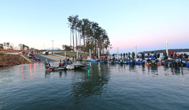 Several 2015 Geico Bassmaster Classic participants get ready to leave Green Pond Landing on Hartwell Lake in Anderson County for a 7 a.m. Wednesday practice.